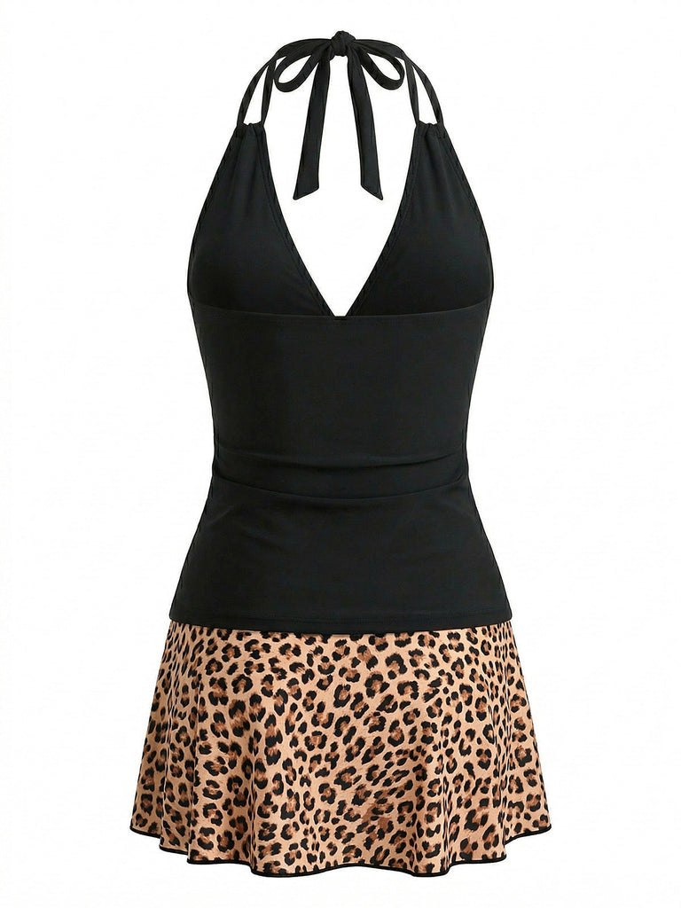 Ensemble Tankini Décolleté Plongeant Dos Nu et Paréo années 50 4