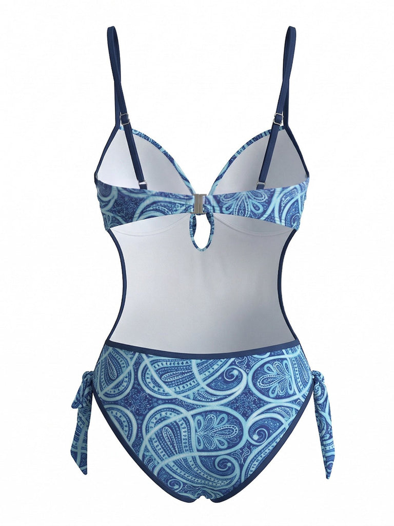 Maillot de Bain Une Pièce Bleu Bohème Années 1970