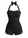 Maillot de bain une pièce noir dos nu avec nœud années 50