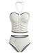 Ensemble Tankini Halter Bustier Texturé Blanc Années 1950 2