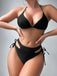 3PCS Set Bikini Noir avec Crop Top Transparent à Fleurs Tropicales Années '40 2