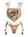 Maillot de Bain Floral Tassel Tie Bandeau Orange Années 1970