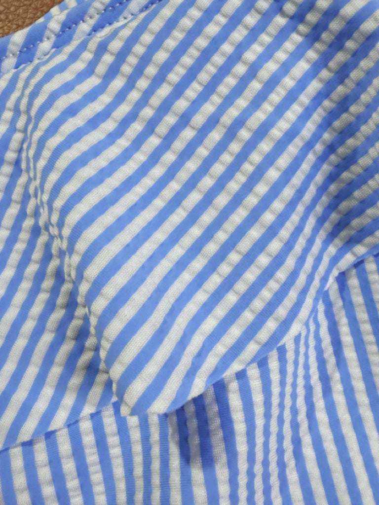Maillot de Bain Une Pièce Bleu à Rayures Asymétrique à Découpes Années '40 5