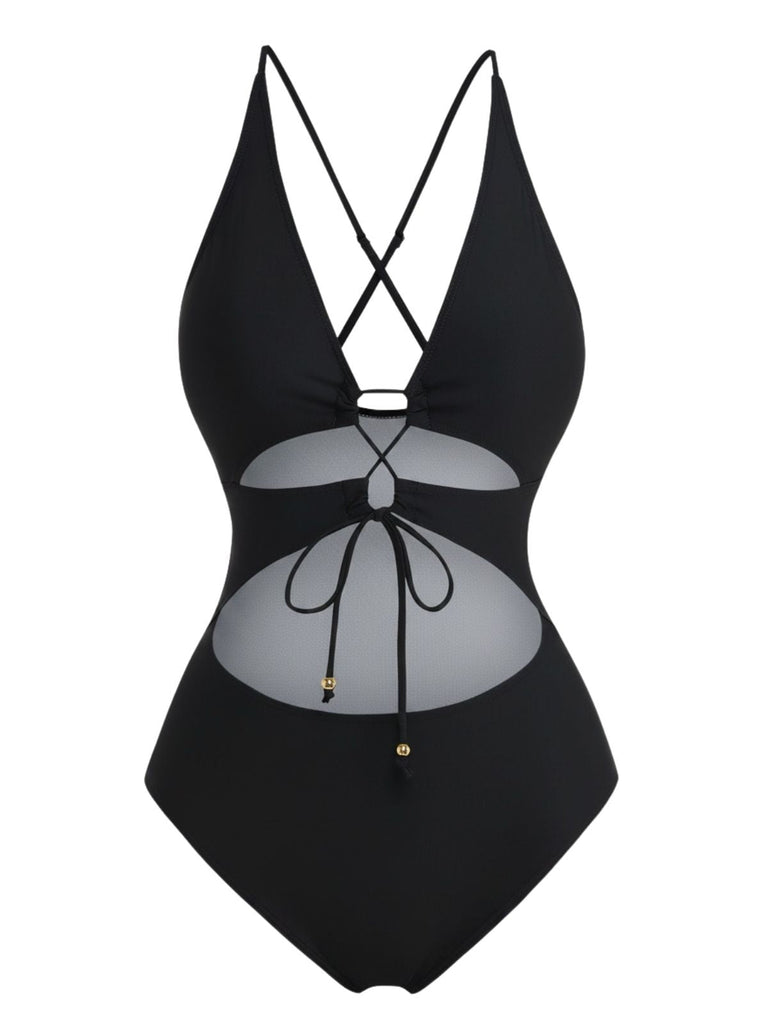 Maillot de Bain Une Pièce Découpé Lacé Plongeant Années 1960 8