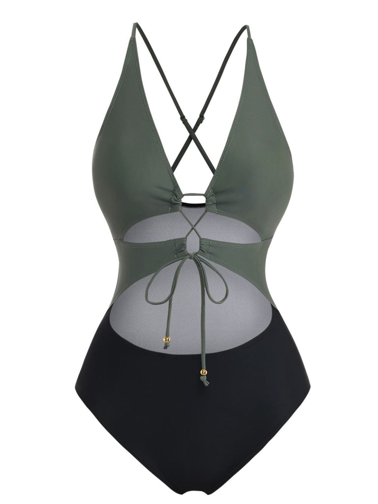 Maillot de Bain Une Pièce Découpé Lacé Plongeant Années 1960 2