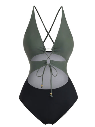 Maillot de Bain Une Pièce Découpé Lacé Plongeant Années 1960 2