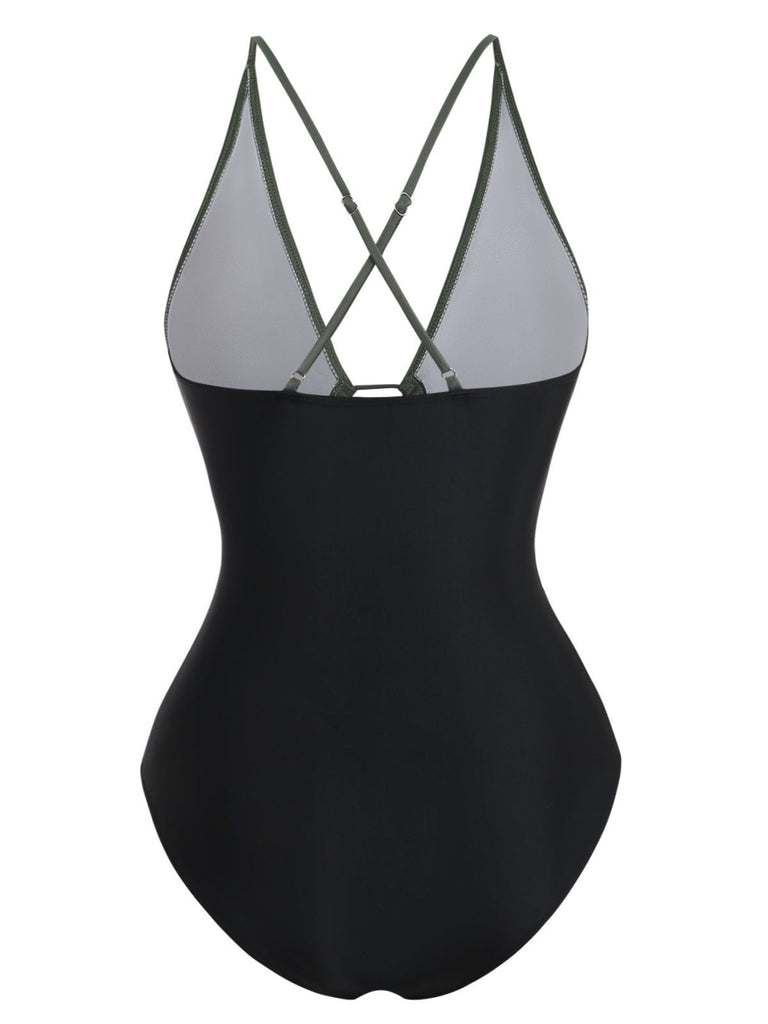 Maillot de Bain Une Pièce Découpé Lacé Plongeant Années 1960 3