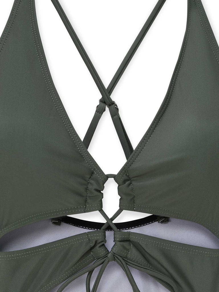 Maillot de Bain Une Pièce Découpé Lacé Plongeant Années 1960 4