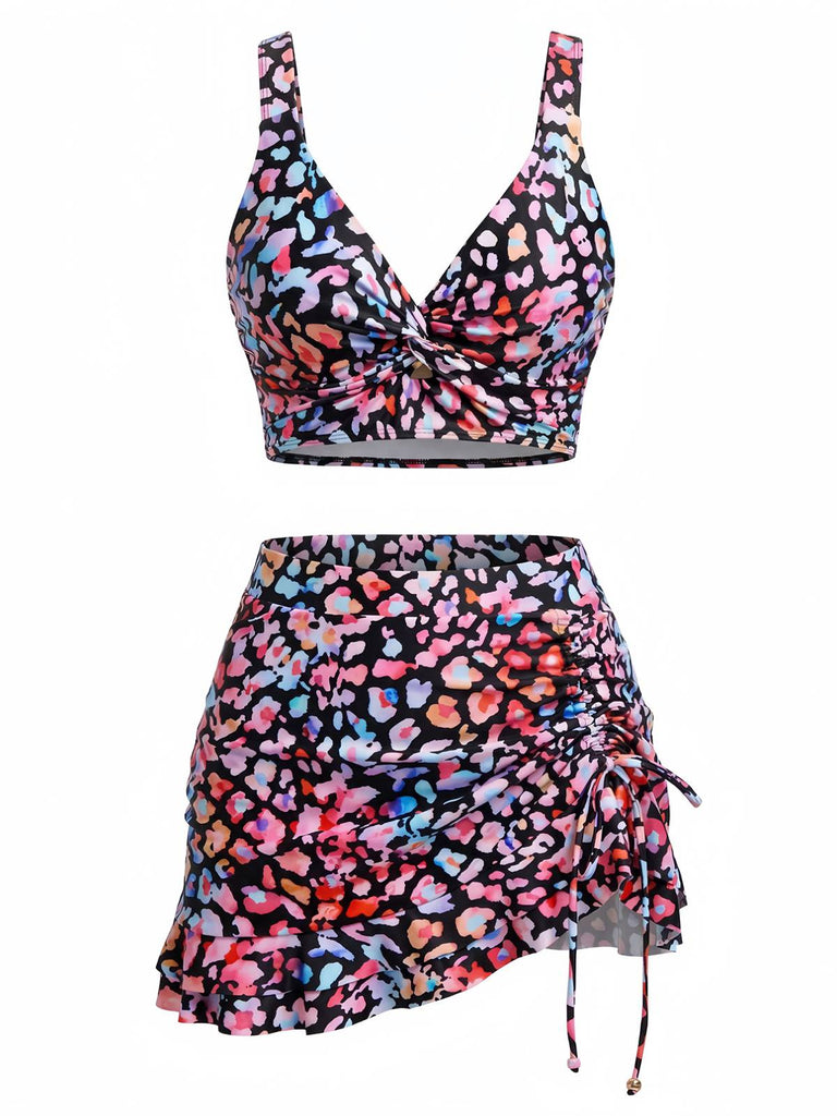 Maillot de Bain Floral Torsadé Devant & Ruffled Années 1940 2