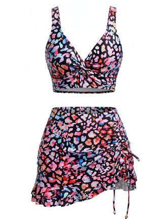 Maillot de Bain Floral Torsadé Devant & Ruffled Années 1940 2