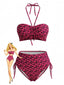 Ensemble bikini dos nu papillon rouge rose années 1940