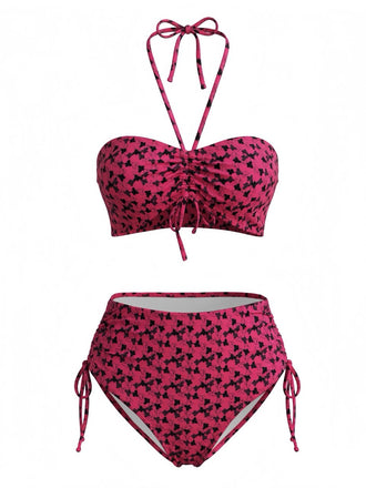 Maillot de Bain Rouge Papillon Halter Rose Années 1940 2