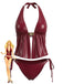 Maillot de Bain Faux Leather Halter Coquillage Rouge Années 1940