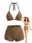 2PCS Bikini et short rayés marron éponge années 1950
