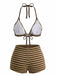 2 Pièces Marron Rayé Éponge Halter Bikini & Short Années 1950 3