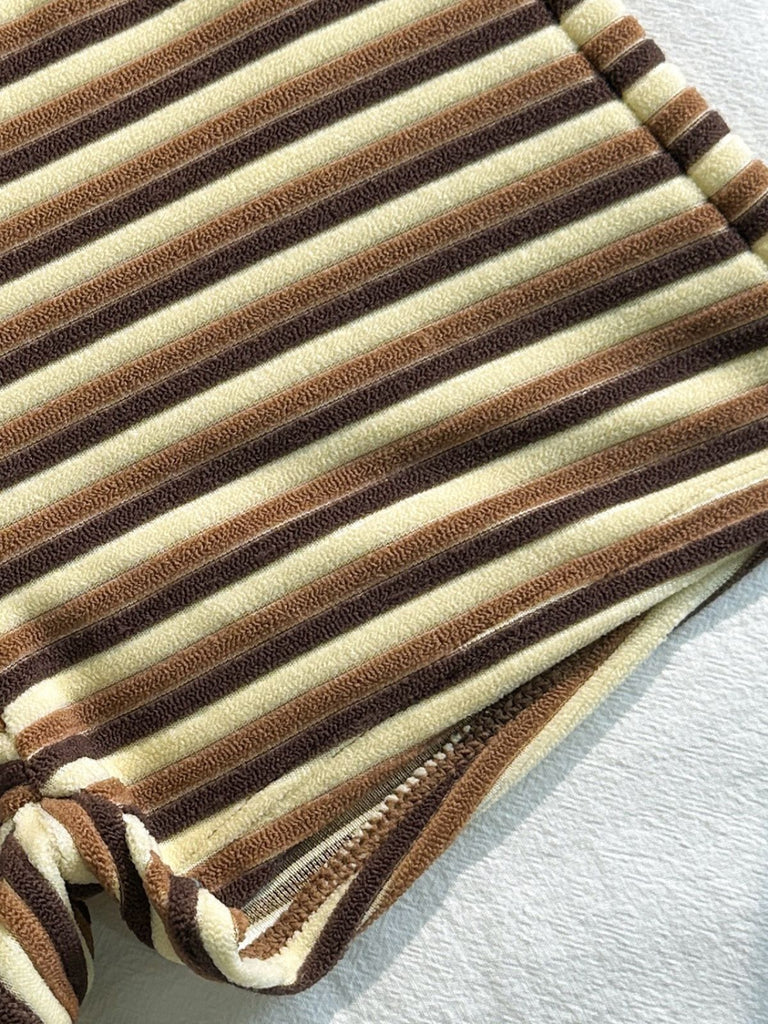 2 Pièces Marron Rayé Éponge Halter Bikini & Short Années 1950 5