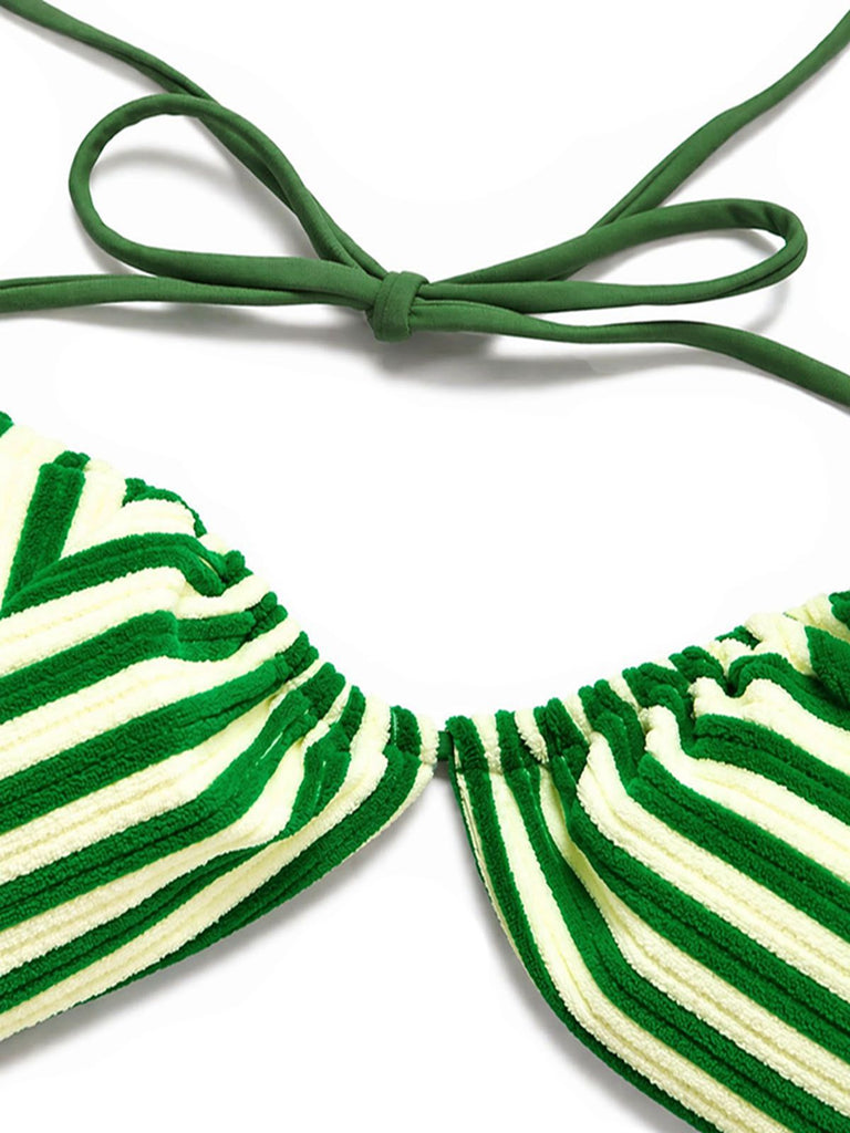Ensemble bikini vert rayé éponge dos nu années 50