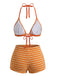 2PCS Bikini et short rayés marron éponge années 1950