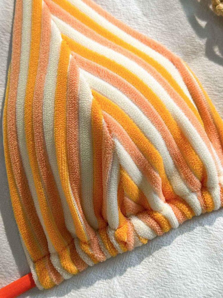 2PCS Bikini et short rayés marron éponge années 1950