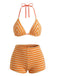 2PCS Bikini et short rayés marron éponge années 1950
