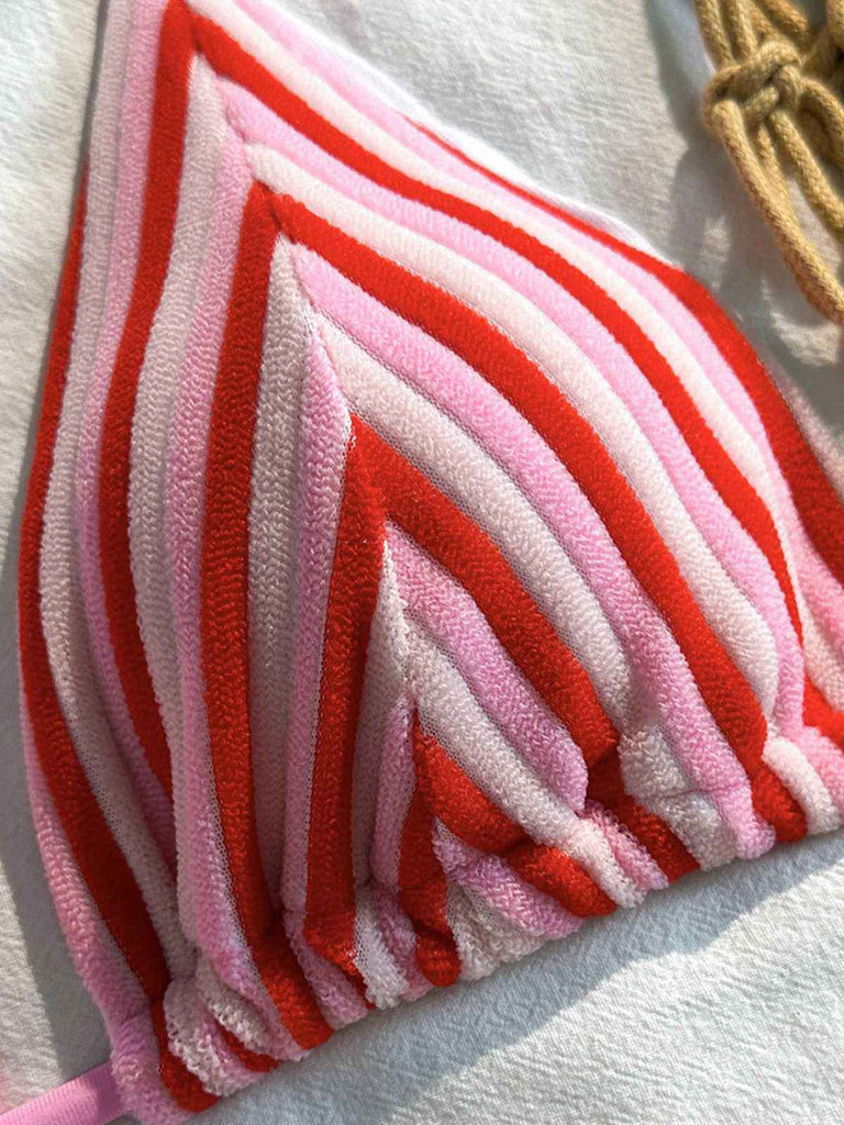 2PCS Bikini et short rayés marron éponge années 1950