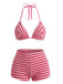 2PCS Bikini et short rayés marron éponge années 1950