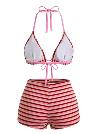 2PCS Bikini et short rayés pink années 1950