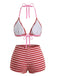 2PCS Bikini et short rayés marron éponge années 1950