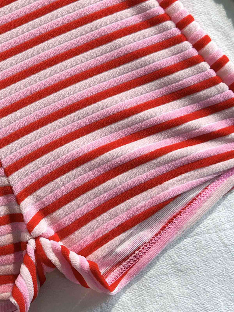 2PCS Bikini et short rayés marron éponge années 1950