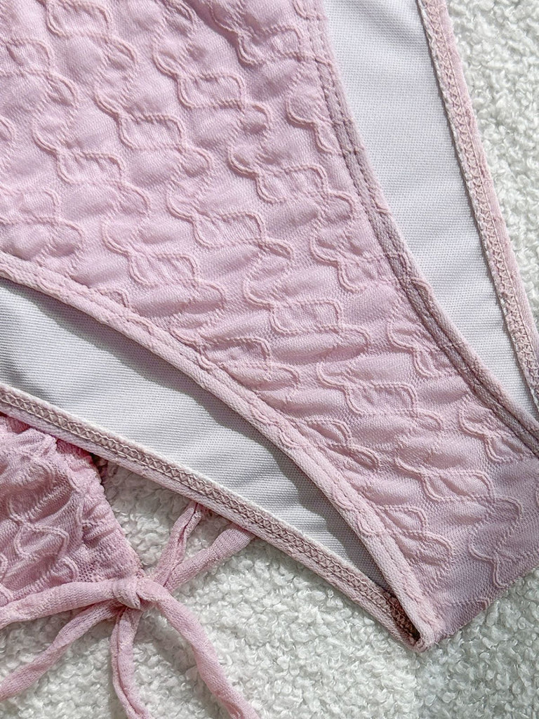 3PCS Set Bikini Rose Halter Plissé Torsadé et Cache Maillot Années '50 5