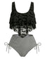 Ensemble Tankini Gothique Résille Rayé Imprimé Chauve-Souris Années 70