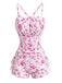 Tankini Rose À Motif Toile De Jouy Années 1950