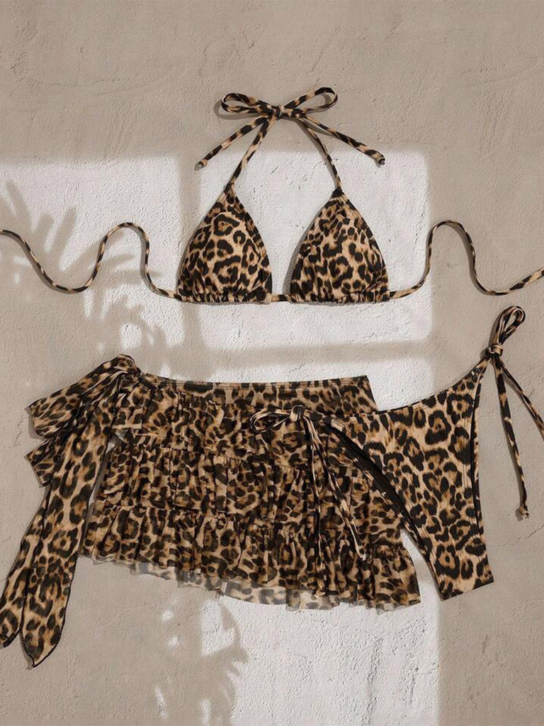 Ensemble Bikini Léopard et Paréo Plissé Café Clair années 80 6