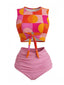 Ensemble tankini orange imprimé géométrique années 60
