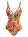 Maillot de Bain Floral Hollow Patchwork Orange Années 1940 2