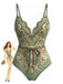 Maillot de bain une pièce vert bohème col pétale années 70