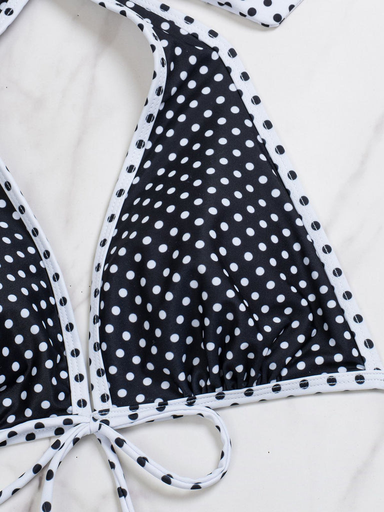 2PCS Set Bikini Noir Halter à Pois et Cache Maillot Années '40 8