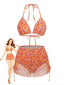 Bikini Dos Nu Floral et Cache-Maillot Orange Années 70