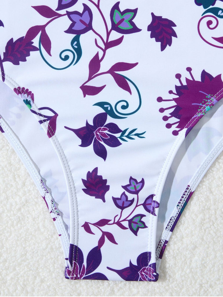 Maillot de Bain Une Pièce Floral à Larges Bretelles et Cache-Maillot Années 1950 16