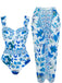 Maillot de Bain Une Pièce Floral à Larges Bretelles et Cache-Maillot Années 1950