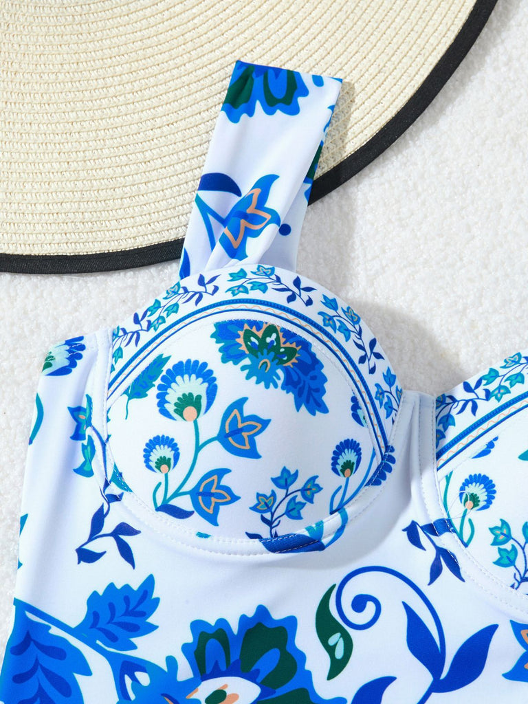 Maillot de Bain Une Pièce Floral à Larges Bretelles et Cache-Maillot Années 1950 6