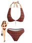 Ensemble bikini dos nu réversible à motif floral marron années 1940