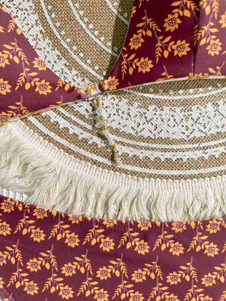 Ensemble bikini dos nu réversible à motif floral marron années 1940