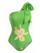 [Prévente] Maillot de Bain Une Pièce Floral Feuille d'Érable Une Épaule et Cache-Maillot Années 1970 2