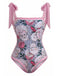 [Prévente] Maillot de Bain Une Pièce Floral Imprimé Chat et Cache-Maillot Années 1960 2