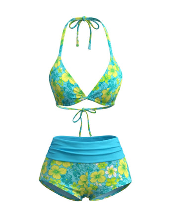 Ensemble Bikini Short Dos Nu Floral années 80 2