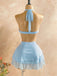 [Prévente] 2PCS Haut bleu clair dos nu et jupe années 80