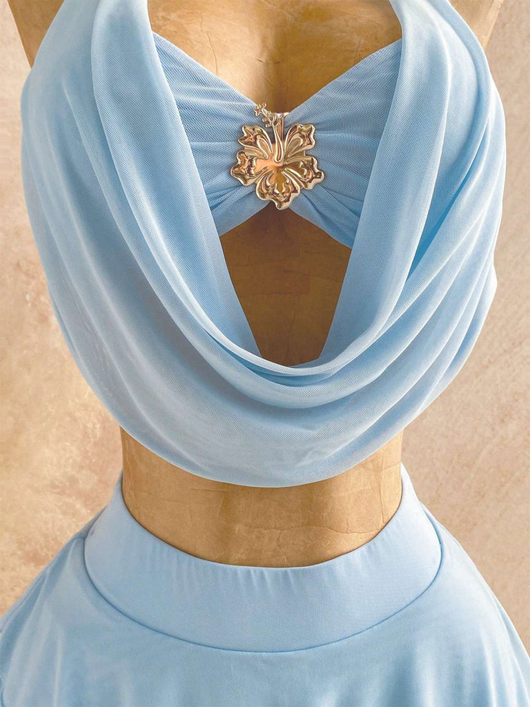 [Prévente] 2PCS Haut bleu clair dos nu et jupe années 80