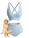 Bikini Taille Haute Dos Croisé Floral Bleu Clair Années 80