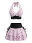 Bikini Col Licou et Cache-Maillot Volants Pois Rose Années 80